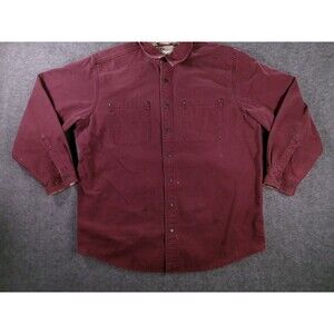 LL Bean Shaket Mens L Cotton Flannel Lined Button Up Long Sleeve Shirt Burgundy